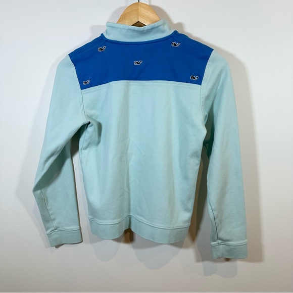 Vineyard Vines Quarter Zip Sweatshirt Large 14 Blue Mint Whales 100% Cotton - Picture 4 of 9